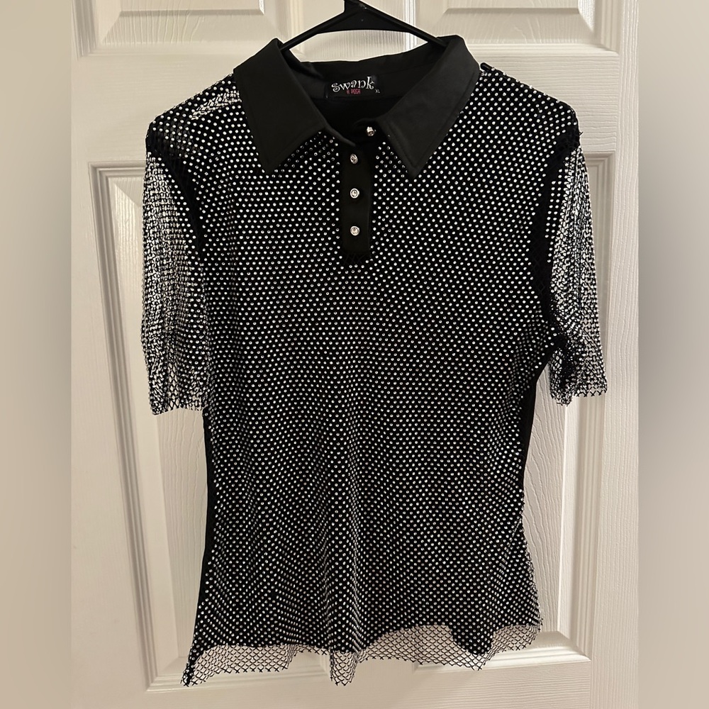 Swank Posh sheer studded blouse